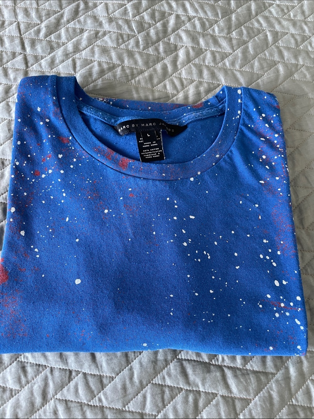 Marc by Marc Jacobs Blue Paint-Splatter Short Sleeve Tee